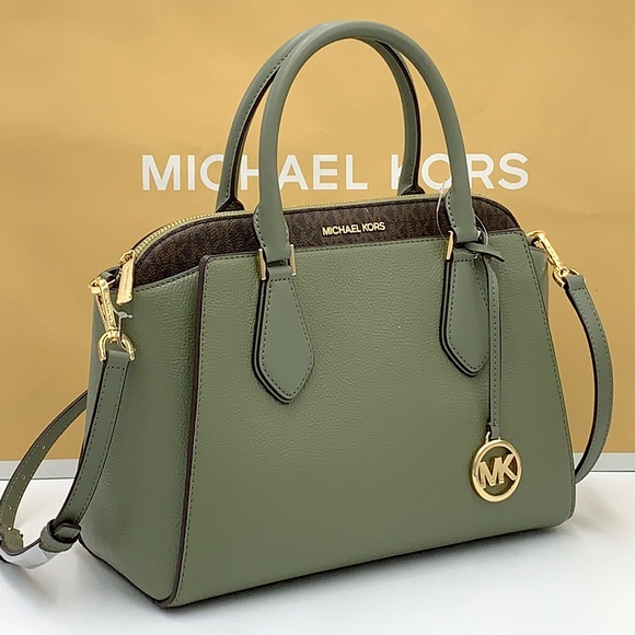 MICHAEL KORS DARIA LARGE SATCHEL ARMY GREEN COLOR/BROWN SIGNATURE - Picture 3 of 15